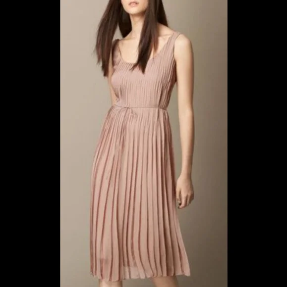 Burberry | Dresses | Burberry Brit Blush Pleated Silk Linen Dress 6 8 |  Poshmark